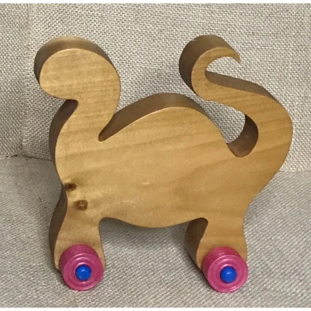 Brontosaurus Dinosaur Wood Figure Decor Pull Toy Style Rustic Whimsical Novelty - Picture 4 of 8